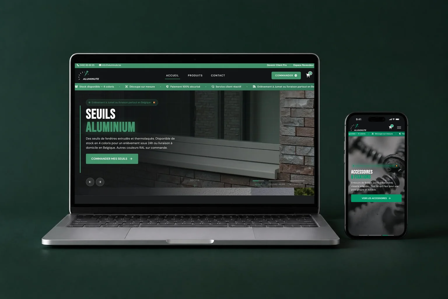 Le site Aluminute affiché sur un ordinateur portable et sur un téléphone