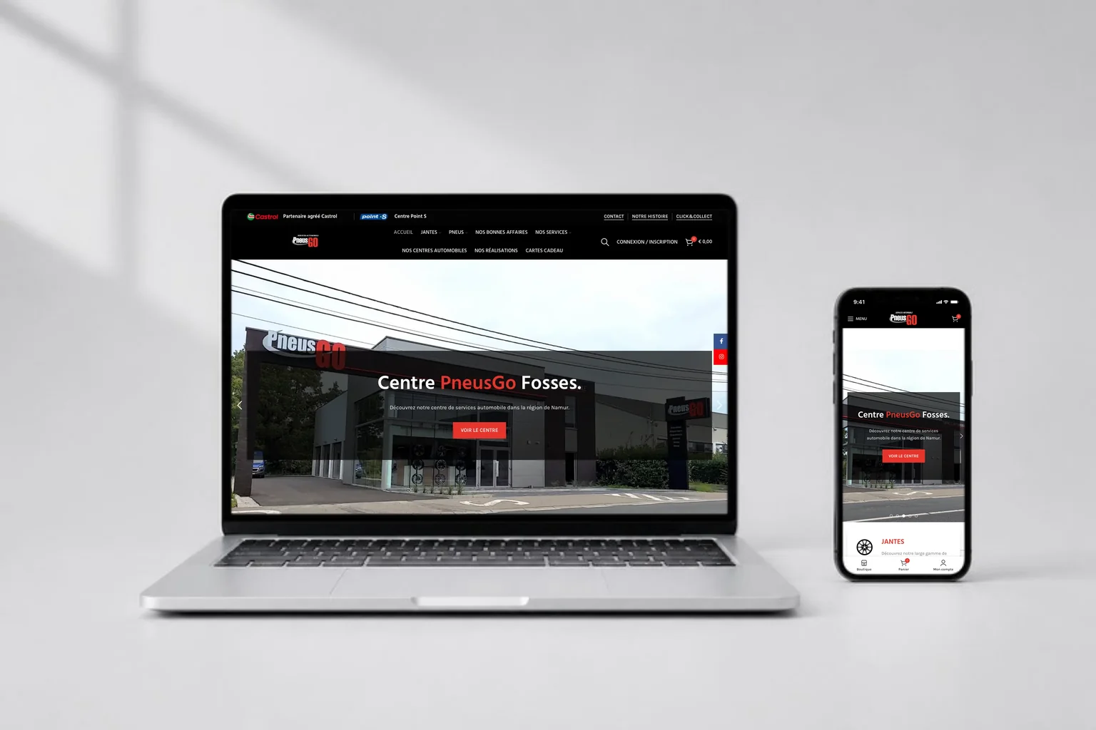 Le site Pneus-Go affiché sur un ordinateur portable et sur un téléphone