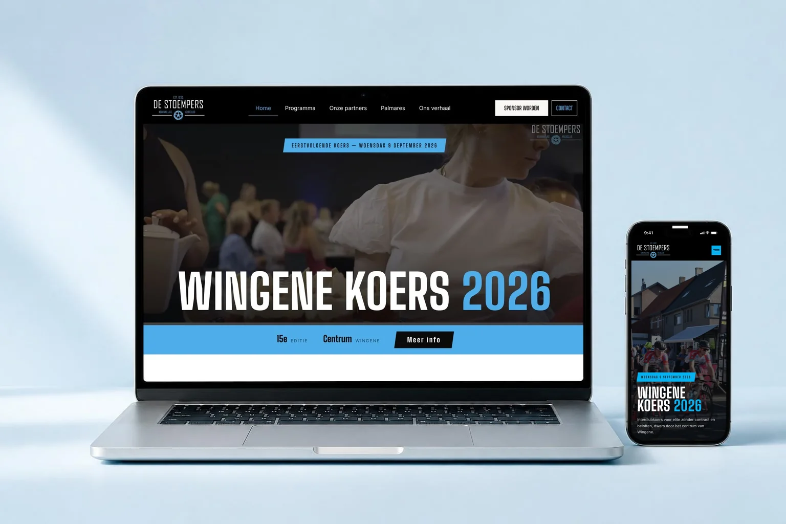Le site Wingene Koers affiché sur un ordinateur portable et sur un téléphone