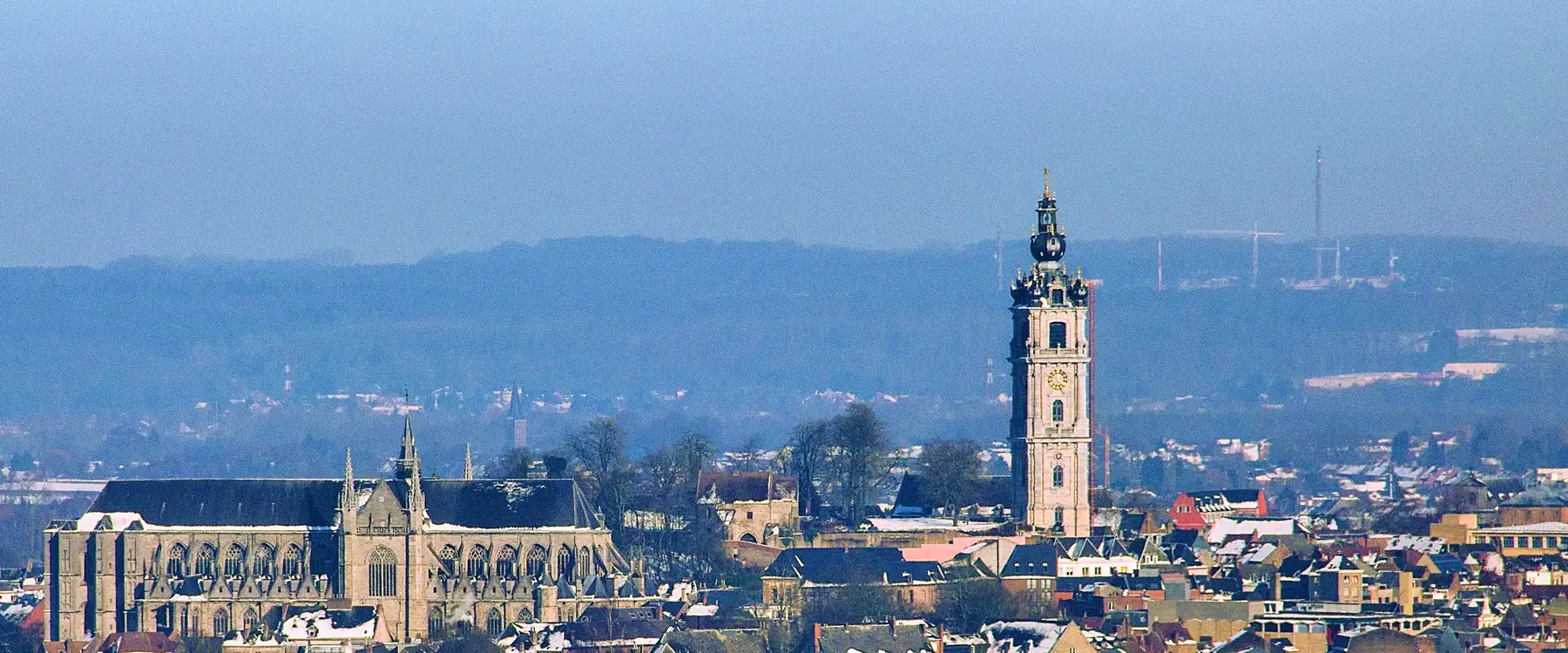 Mons vue du mont Héribus : la collégiale Sainte-Waudru et le Beffroi